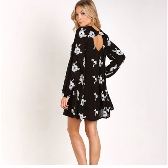 Free People Emma Bohemian Long Sleeve Tunic Dress in Black Combo - Picture 2 of 16